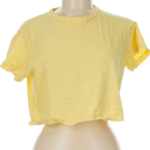 Mate the label 100% cotton light yellow crewneck cropped T-shirt medium - Picture 2 of 6